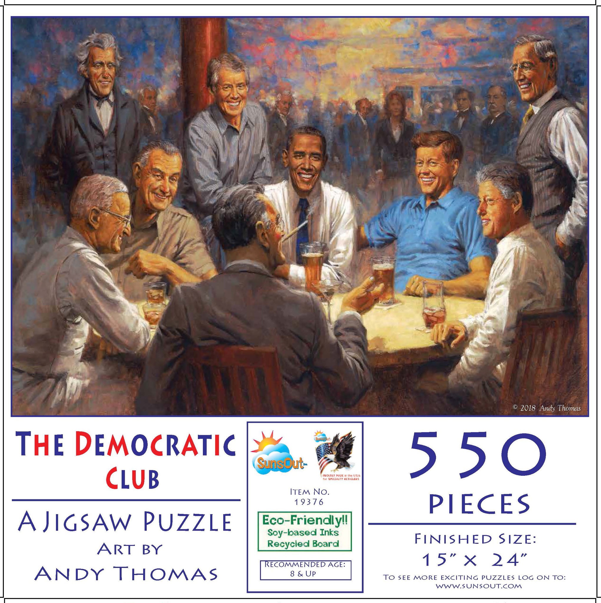 The Democratic Club 550 Piece Jigsaw Puzzle with Barack Obama & Bill Clinton by Andy Thomas