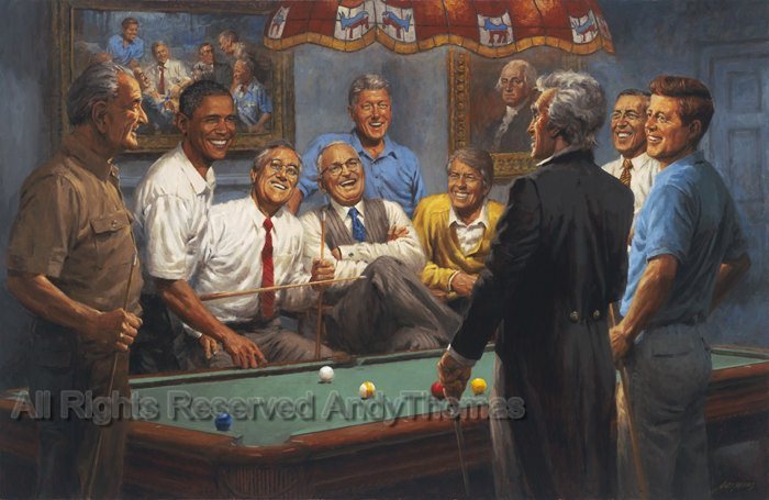 Callin’ The Red – Democratic Presidents Playing Pool by Andy Thomas